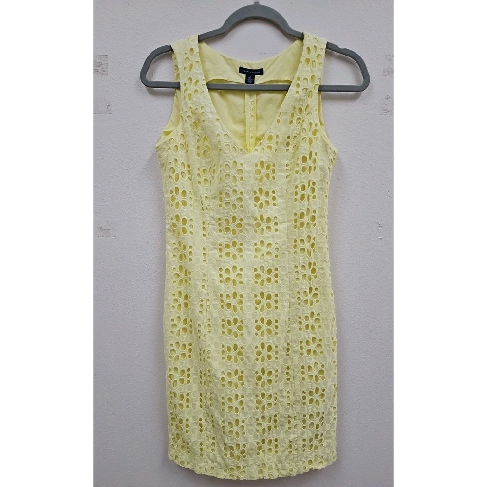TOMMY HILFIGER Womens Yellow V neck  Cocktail Body Con Dress 4